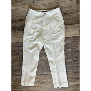 Ralph Lauren Women's White Linen-Blend Twill Ankle Pants Size 8